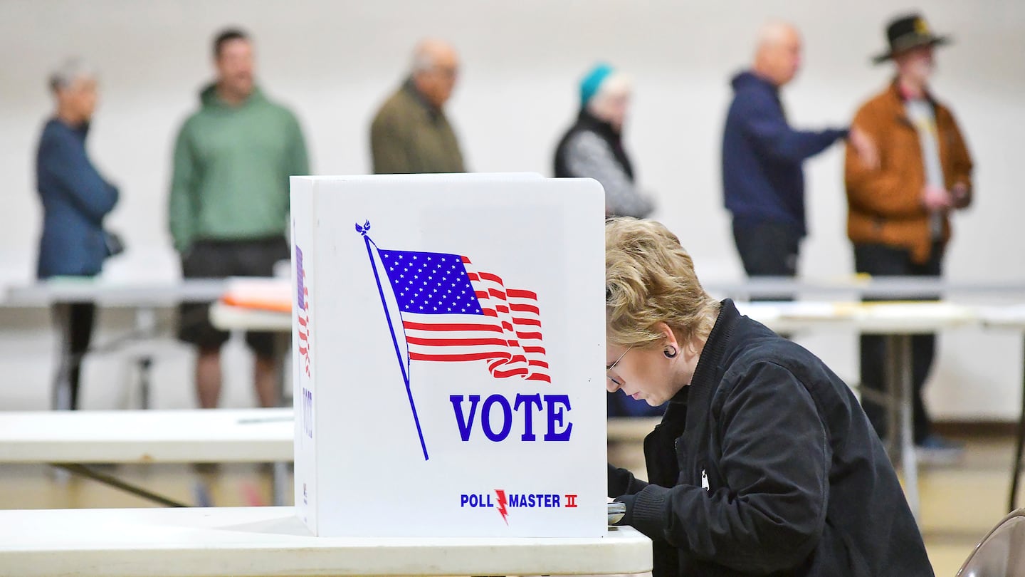 A voter marked her ballot on Election Day at Westmont Grove in Cambria County, Pa.  