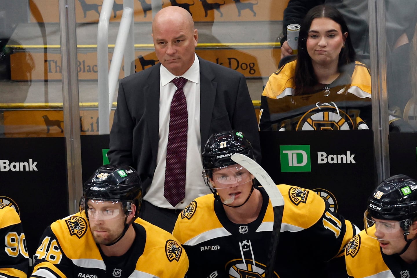 Jim Montgomery's final game as Bruins coach was a 5-1 loss to the Blue Jackets at TD Garden on Monday.