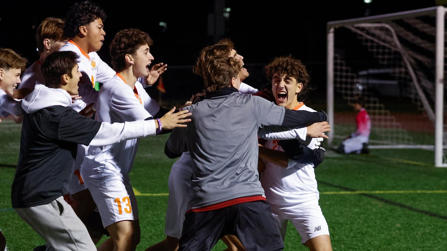 Newton North celebrates yet another upset as the 31st-seeded Tigers took down Xaverian to reach the Division 1 state championship match.