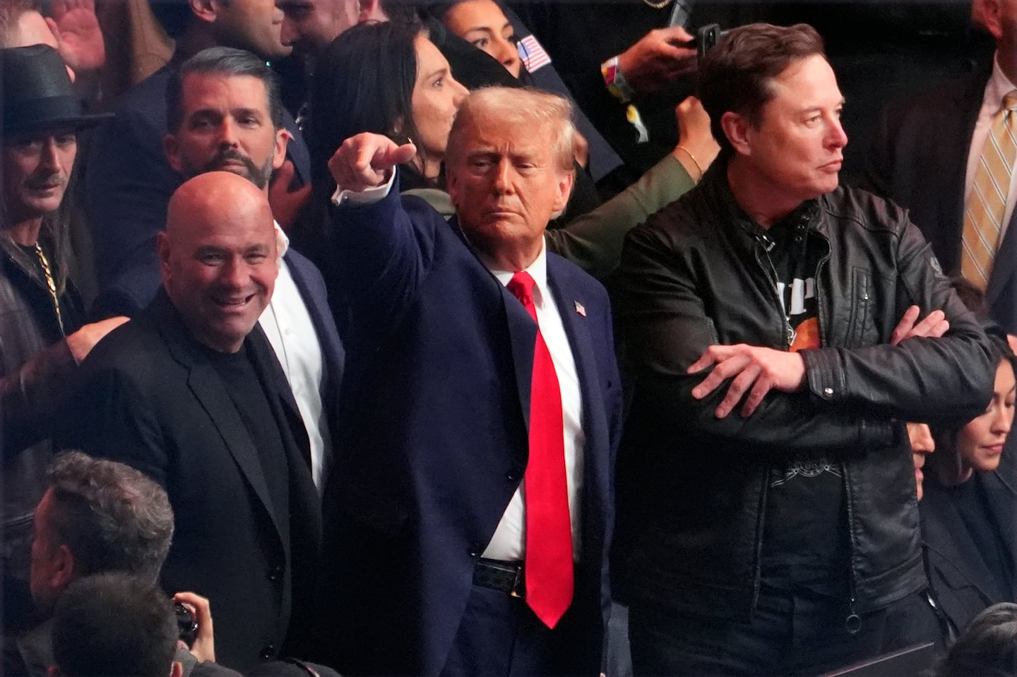 President-elect Donald Trump alongside Ultimate Fighting Championship CEO Dana White and Tesla CEO Elon Musk at a UFC fight in New York this month.