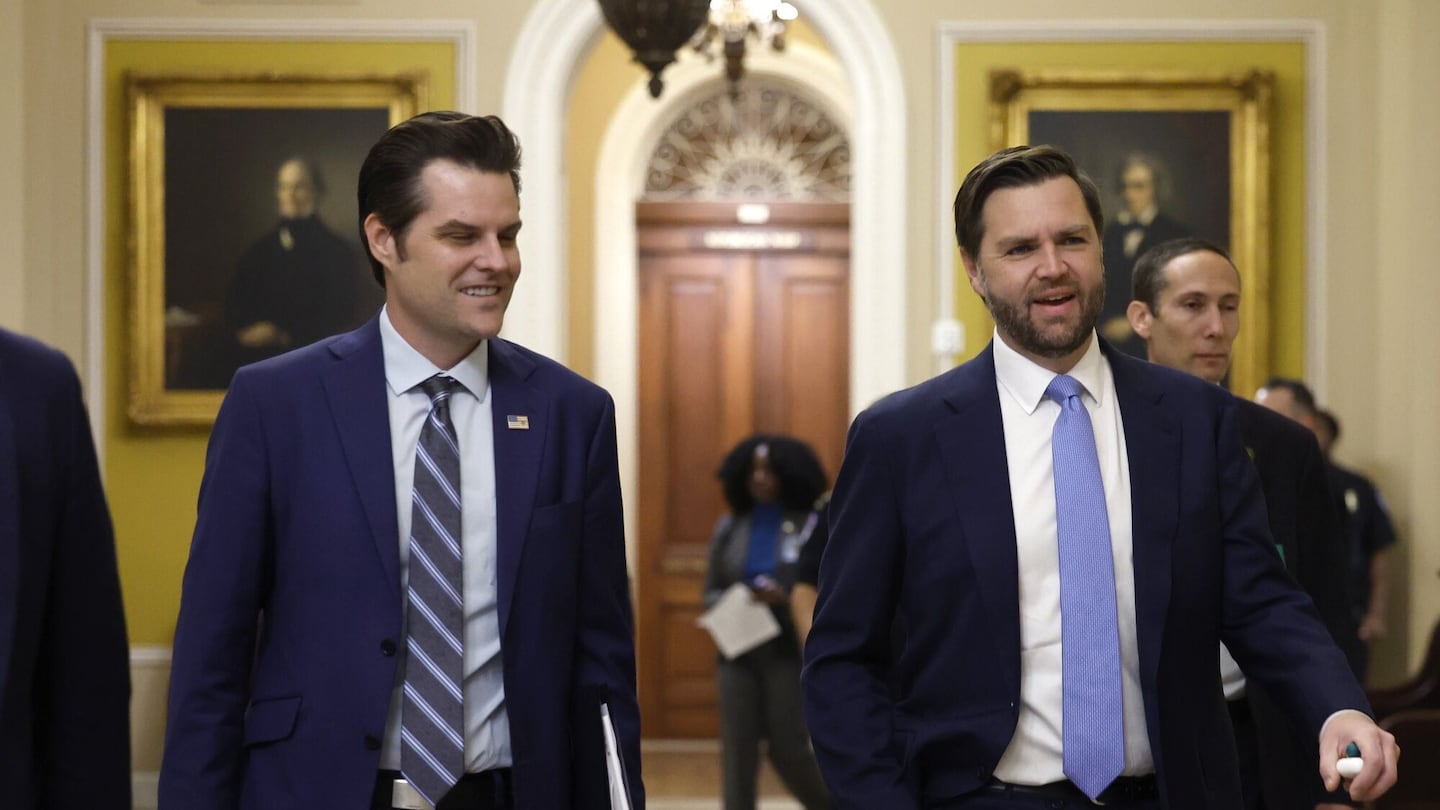 Matt Gaetz, left, and JD Vance at the US Capitol on Nov. 20.