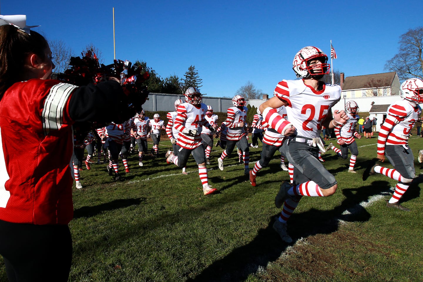 Amesbury takes the field for the 2023 rivalry game against Newburyport, which was celebrating its 100th anniversary.