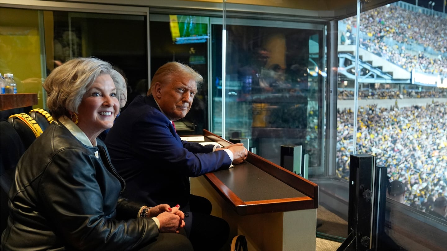 President-elect Donald Trump sat with Susie Wiles, who he has tapped to be the next White House chief of staff, during a New York Jets football game against the Pittsburgh Steelers at Acrisure Stadium in Pittsburgh last month.