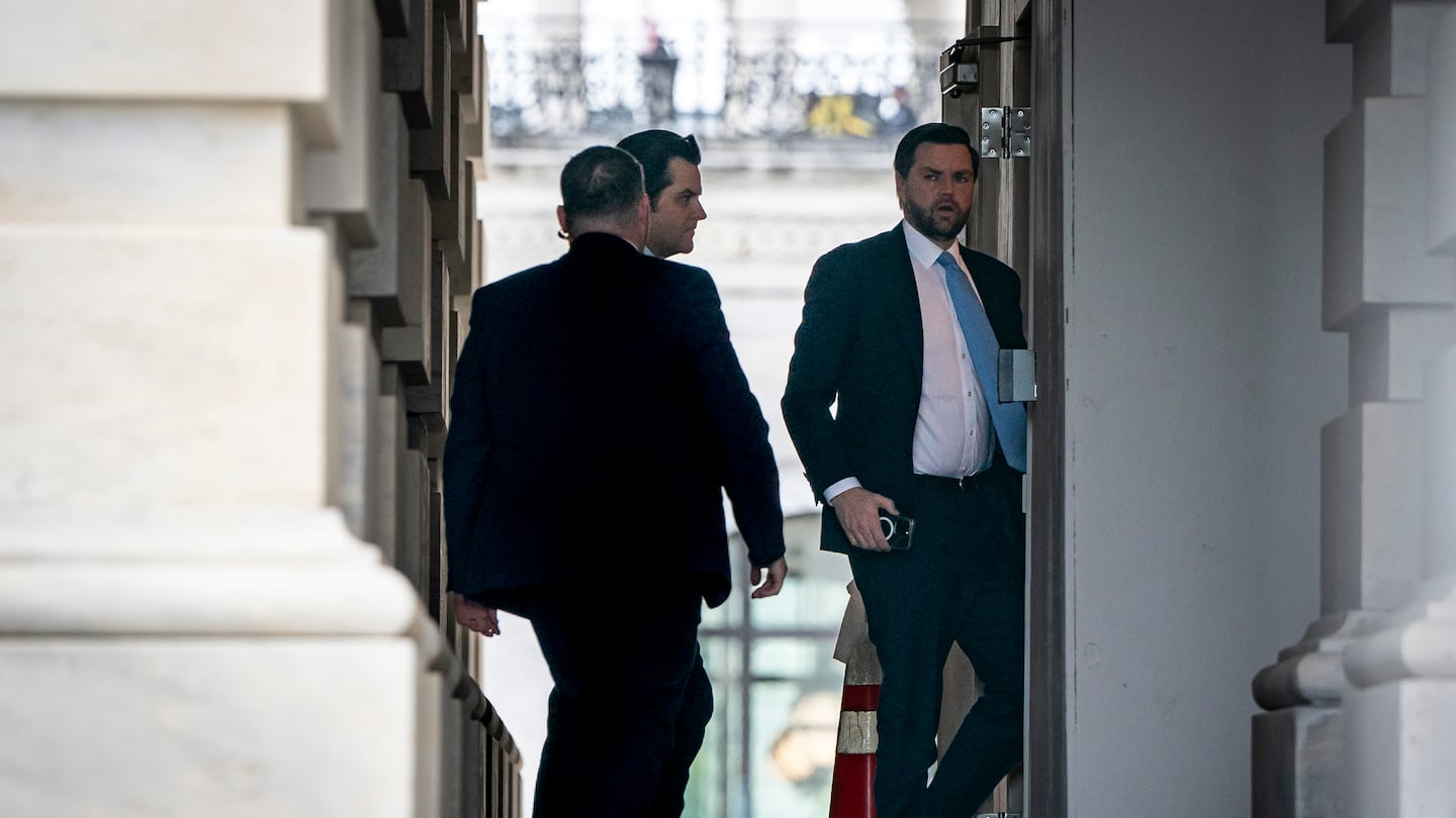 Matt Gaetz, center, arrived at the Capitol with  vice president-elect JD Vance, right, Wednesday morning.