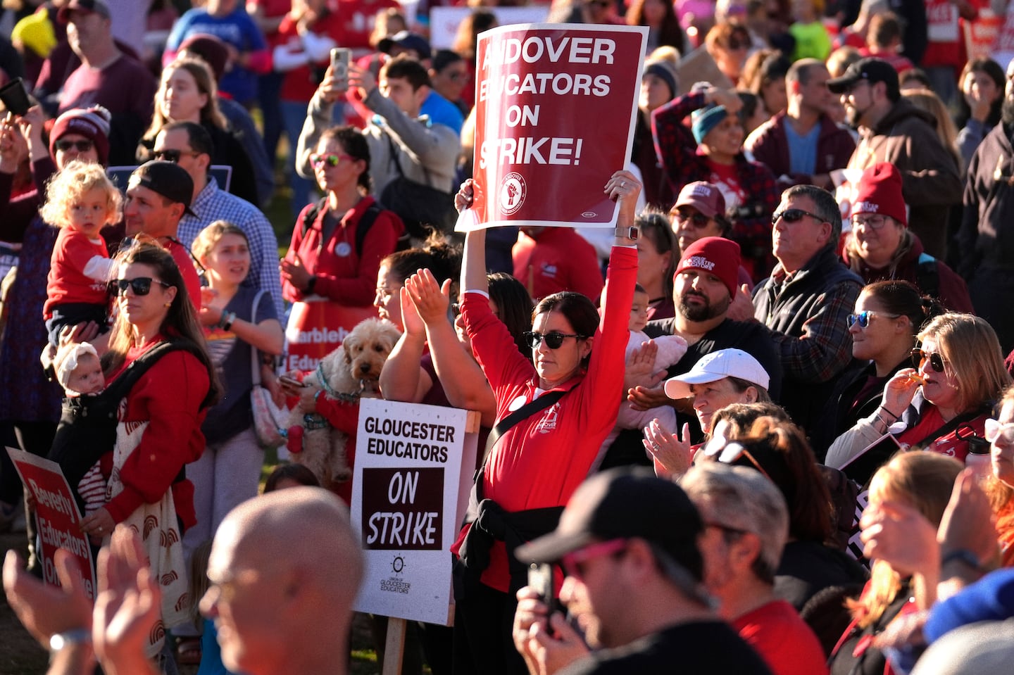 Teachers and supporters displayed placards during a rally last week.