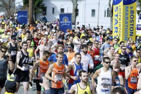 The first wave of runners started the Boston Marathon in April.
