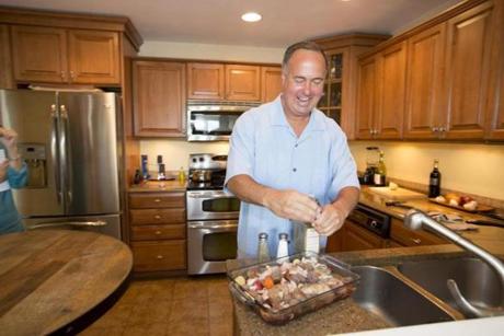 Red Sox broadcaster Don Orsillo preparing his chicken and sausage dish. 
