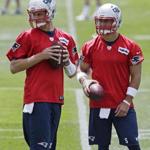 Ryan Mallett (left) and Tim Tebow are lined up to succeed Tom Brady against the Eagles.