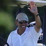 President Obama greeted well-wishers at the Farm Neck Golf Club in Oak Bluffs on Sunday, the first full day of his eight-day stay on Martha’s Vineyard.