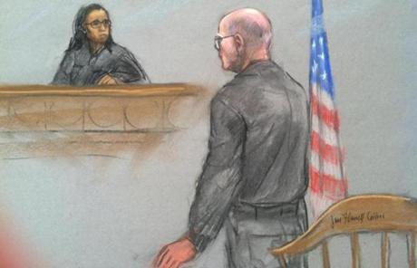 A sketch depicted James “Whitey” Bulger addressing the court on Friday.
