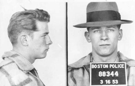 A 1953 Boston Police booking photo of James 