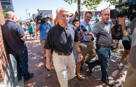 08/12/2013 BOSTON, MA Jack Bulger (cq) walked past the media outside the John Joseph Moakley United States Courthouse (cq) where the verdict was read in the case against James 