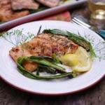 Grilled salmon with herbs and lemon dill mayonnaise. 