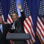 Gov. Deval Patrick introduced President Barack Obama during a fundraiser stop in Boston in 2011.