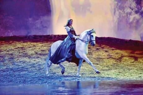 Elise Verdoncq and her horse Omerio performing in Cavalia’s “Odysseo.”  
