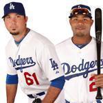 Josh Beckett (left), Carl Crawford (center), and Adrian Gonzalez went from Boston to Los Angeles in last year’s blockbuster nine-player transaction.