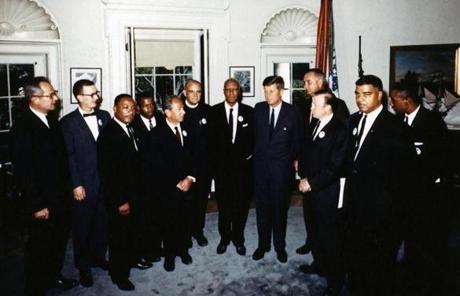 King (third from left) and other civil rights leaders met with President John F. Kennedy at the White House.
