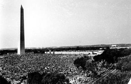 Demonstrators gathered at the Washington Monument grounds, before marching to the Lincoln Memorial.

