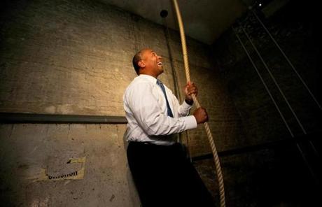 Governor Deval Patrick rang the bells at the Old South Meeting House in Boston to mark King’s speech.
