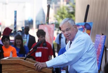 Mayor Thomas M. Menino spoke at a press conference in July announcing land gift from Gillette to Artists for Humanity to help expand the nonprofit's facility and increase job opportunities for teens. 
