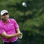 Sergio Garcia of Spain plays his shot during the second round of the Deutsche Bank Championship. 