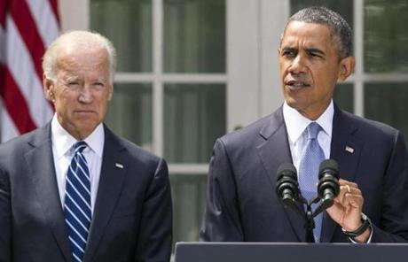 President Barack Obama was joined by Vice President Joe Biden while delivering a statement on Syria in the Rose Garden of the White House. 
