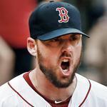 Red Sox starter John Lackey shows his frustration after Victor Martinez scores the game’s first run on a triple by Andy Dirks in the seventh.