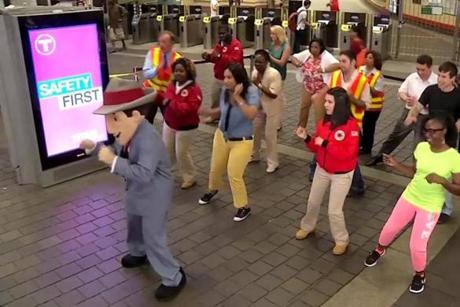 “The Safety Bounce” video was taped inside MBTA stations.
