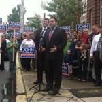 State Representative Nick Collins (at microphone) endorsed mayoral hopeful John Connolly  in South Boston Thursday.