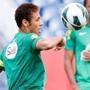 Brazil’s Neymar juggles the ball during practice for Tuesday night’s match vs. Portugal.