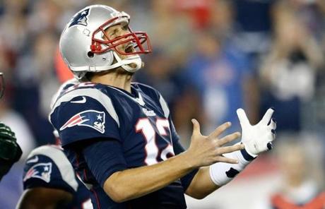 Tom Brady reacted after an incomplete pass in the second quarter.
