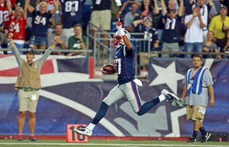 Aaron Dobson headed for the end zone with his 39-yard touchdown reception.
