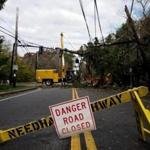 Needham public works crews removed a tree from power lines and traffic lights after Hurricane Sandy passed through last year.