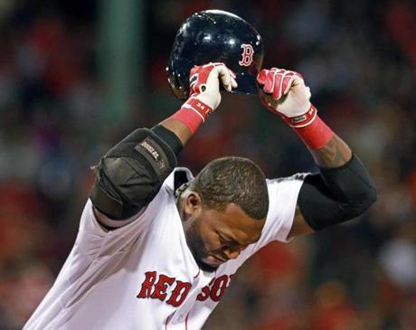 David Ortiz slammed his helmet to the ground after he grounded into a double play in the 10th inning.
