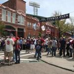 The scene on Yawkey Way during a Red Sox game.