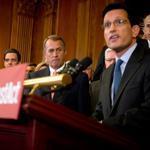 House majority leader Eric Cantor spoke accompanied by Speak John Boehner at a news conference in Washington. Republicans are trying to keep the uninsured from enrolling.