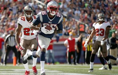 Kenbrell Thompkins scored his second touchdown of the game just before halftime.
