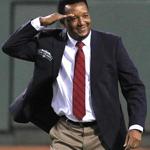 Pedro Martinez saluted fans in 2012.