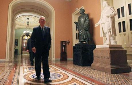 Senate Minority Leader Mitch McConnell departed the Senate chamber after the Senate rejected the House budget bill Monday night.
