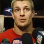 Rob Gronkowski tells reporters Wednesday that all is well between him and the team, and his return date remains uncertain. (AP Photo/Stephan Savoia)