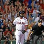 David Ortiz and plate umpire Eric Cooper watched the flight of Ortiz’s eighth-inning home run, his second round-tripper of the game.