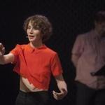 Miranda July presenting her new participatory piece, “Society,” which she describes as a work in progress.