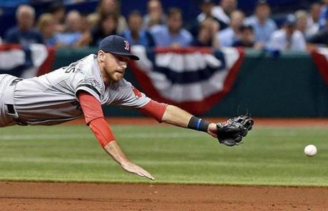 Will Middlebrooks dove but couldn’t make the play in the fifth inning.
