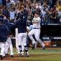 The Rays’ Jose Lobaton hit a home run in the bottom of the ninth inning to win Game 3 of the division series.