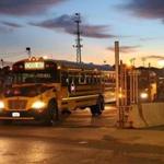 School buses left the Freeport Street lot in Dorchester Wednesday morning.