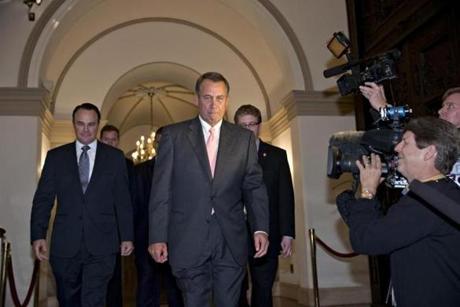 Speaker John Boehner (center) and other House Republican leaders met with President Obama to discuss the shutdown and the debt limit.
