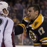 Milan Lucic received a 10-minute misconduct penalty for this scuffle with Gabriel Landeskog of the Avalanche on Thursday.