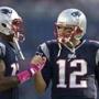 Tom Brady (right) spoke with Aaron Dobson before the Patriots went on to defeat the Saints at Gillette Stadium.