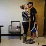 Nearly six months after he lost his leg in the Marathon bombings, Marc Fucarile was able to stand and kiss his fiancée, Jen Regan.
