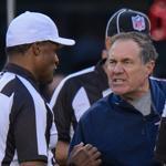 Bill Belichick argued after with referee Jerome Boger in overtime. 